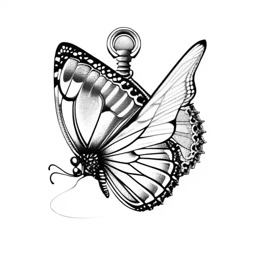 Pocket Watch, butterflies, date of death tattoo design idea