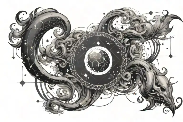 i want a tattoo with kind of a blur background with the constellation of Capricorn and in the front of that the the gemi tattoo design idea