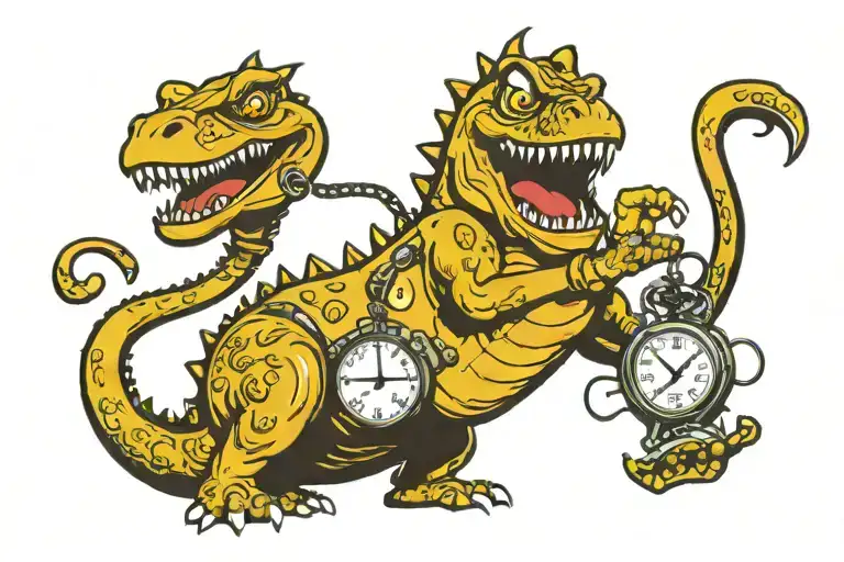 astro trex reaching for a pocket watch tattoo design idea