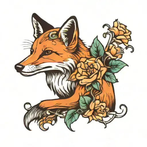 fox and morning glory flower tattoo design idea
