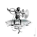 A surreal representation of David and Goliath's battle, with the slingshot and Goliath's head merging into a single striking image tattoo design idea