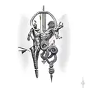 A surreal representation of David and Goliath's battle, with the slingshot and Goliath's head merging into a single striking image tattoo design idea