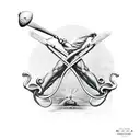 A surreal representation of David and Goliath's battle, with the slingshot and Goliath's head merging into a single striking image tattoo design idea