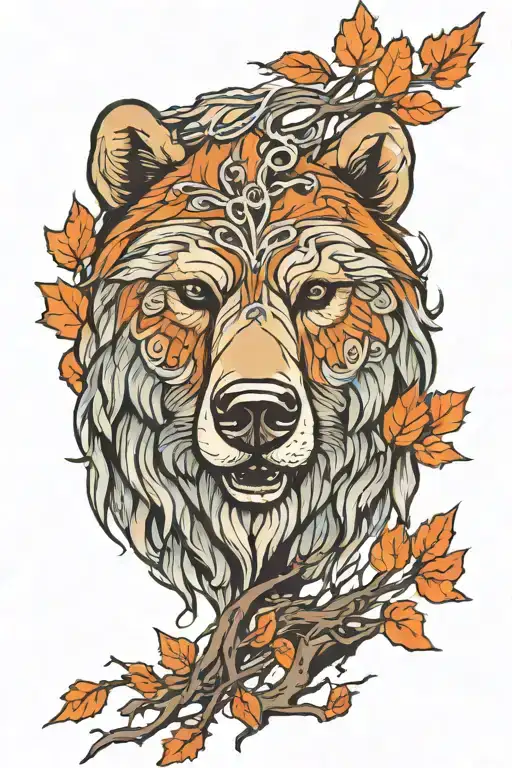bear head trees forest norse tattoo design idea