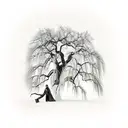 weeping willow tree of life with a classic 72 Camaro with the hood poped and a guy leaned over it with tools around it tattoo design idea