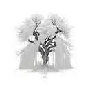 weeping willow tree of life with a classic 72 Camaro with the hood poped and a guy leaned over it with tools around it tattoo design idea