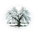 weeping willow tree of life with a classic 72 Camaro with the hood poped and a guy leaned over it with tools around it tattoo design idea