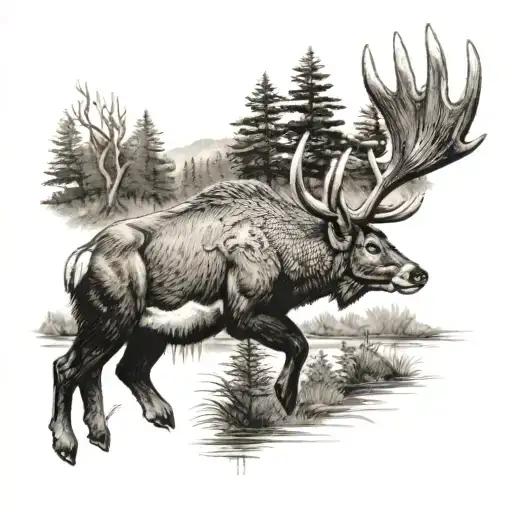 a hunting themed tattoo featuring a whitetail buck, a black bear, a wild turkey tom, a duck, a goose, and a lake trout  tattoo design idea