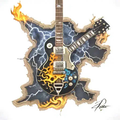 Les Paul Guitar with Lightning tattoo design idea