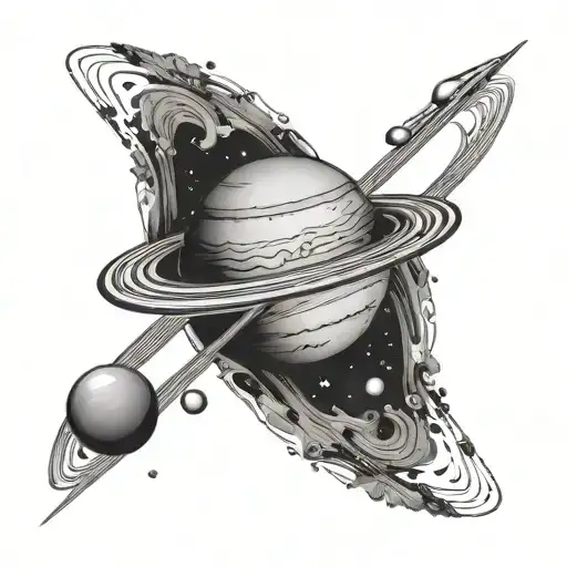 planet Saturn, on whose rings is written the phrase love yourself live goes on tattoo design idea