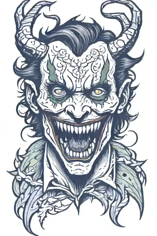 wendigo with joker face paint tattoo design idea