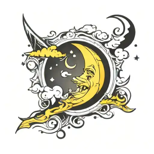 waxing crescent moon tattoo design idea