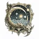 wax crescent moon Leo constellation tattoo design idea