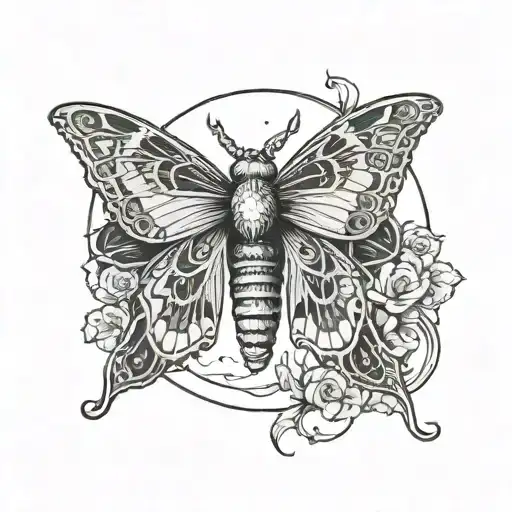 death moth in front of crescent moon  tattoo design idea