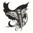 death moth in front of crescent moon. crescent moon right side up  tattoo design idea