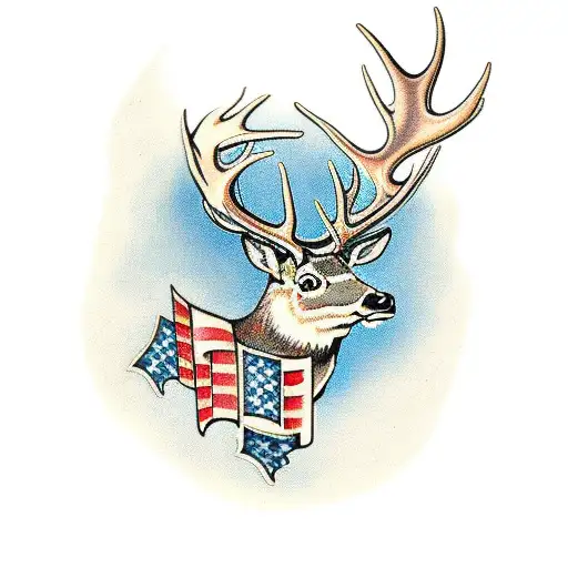 Red deer with a banner around the neck tattoo design idea