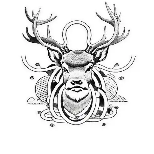 a charging Red deer with rings around the neck tattoo design idea