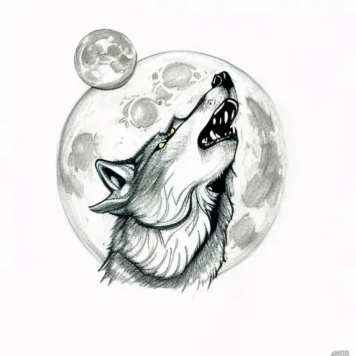A wolf howling at the moon with car engine parts in the background tattoo design idea
