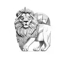 A stack of money with a lion and wolf on top, surrounded by car parts tattoo design idea