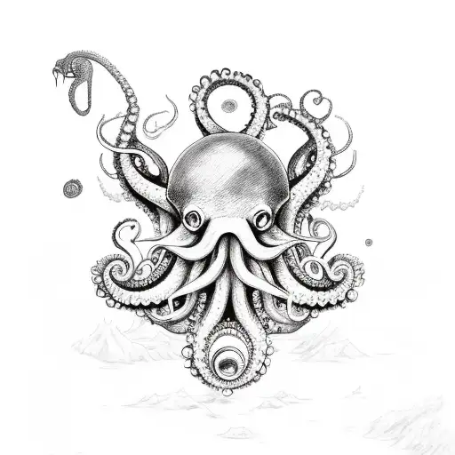 Trident, ships, octopus, sea monster tattoo design idea