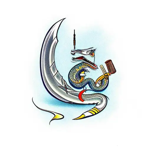 Cobra with a katana passing through tattoo design idea