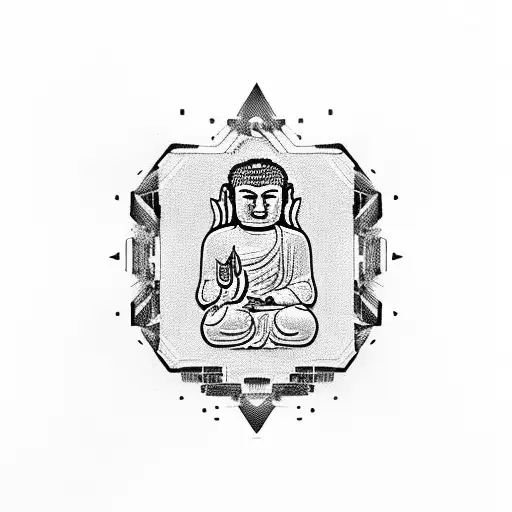 cyberpunk, pattern, clean, cuty budha, future tattoo design idea
