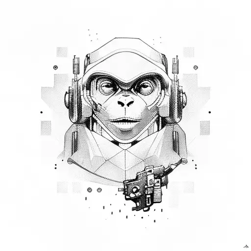 cyberpunk, pattern, clean, monkey, future tattoo design idea