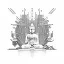 cyberpunk, pattern, clean, cuty budha, future tattoo design idea