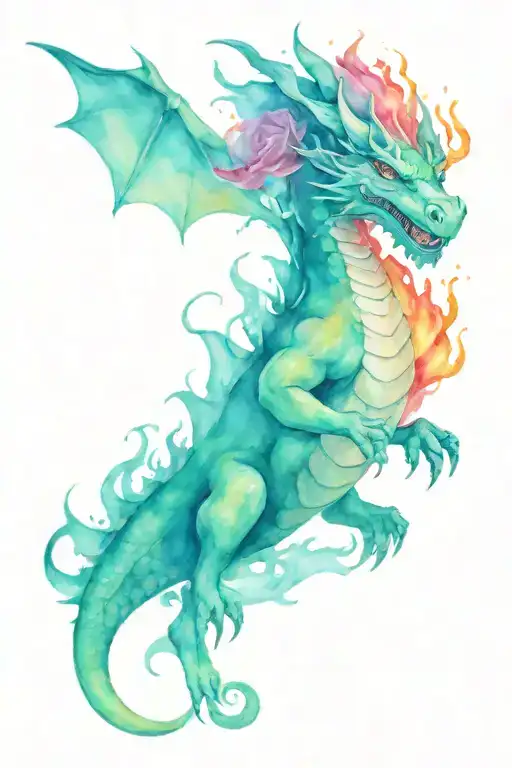 rose on fire breathing dragon tattoo design idea