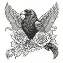 odins raven surrounded by skulls and roses wrapped tattoo design idea
