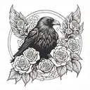 odins raven surrounded by skulls and roses wrapped tattoo design idea