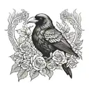 odins raven surrounded by skulls and roses wrapped tattoo design idea