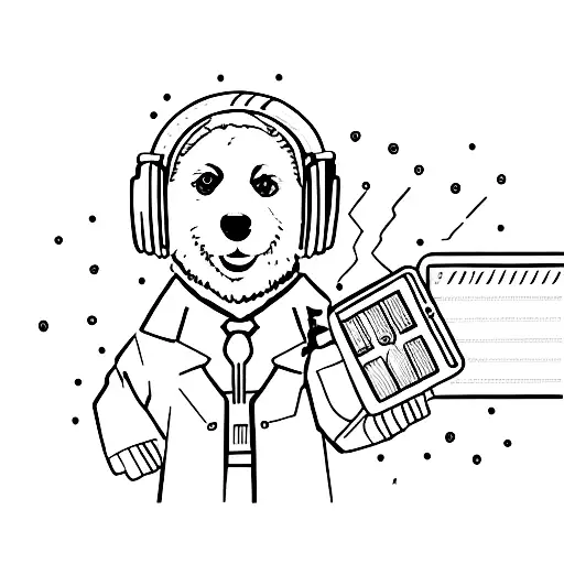 A Korgi wearing headphones and holding a movie clapperboard tattoo design idea