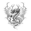 Dragon, espada, agua   tattoo design idea
