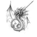 Dragon, espada, agua   tattoo design idea