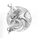 Dragon, espada, agua   tattoo design idea