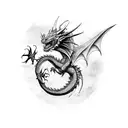 Dragon, espada, agua   tattoo design idea