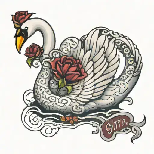 simple swan with garnet lettering odette tattoo design idea