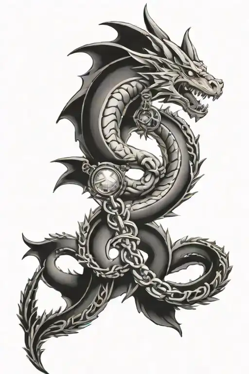 rosary and charizard tattoo design idea