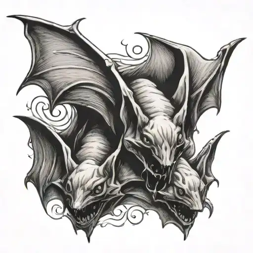 double headed upside down bat hanging upside tattoo design idea
