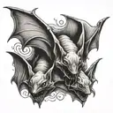 double headed upside down bat hanging upside tattoo design idea