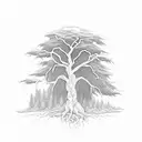 willow tree with cross in roots tattoo design idea