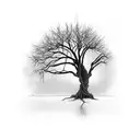 willow tree with cross in roots tattoo design idea