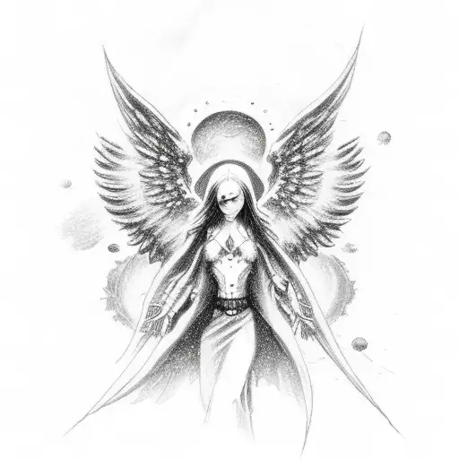 seraphim angel + a black hole  tattoo design idea