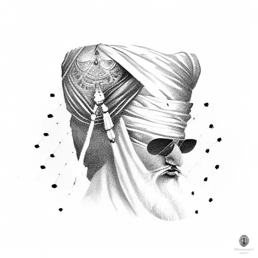 Sikh god looking over a boxers shadow tattoo design idea