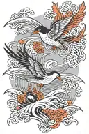 iwa birds flying over but right bye Japanese style waves that are over the scripture Philippians 4:13 tattoo design idea