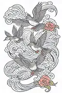 iwa birds flying over but right bye Japanese style waves that are over the scripture Philippians 4:13 tattoo design idea