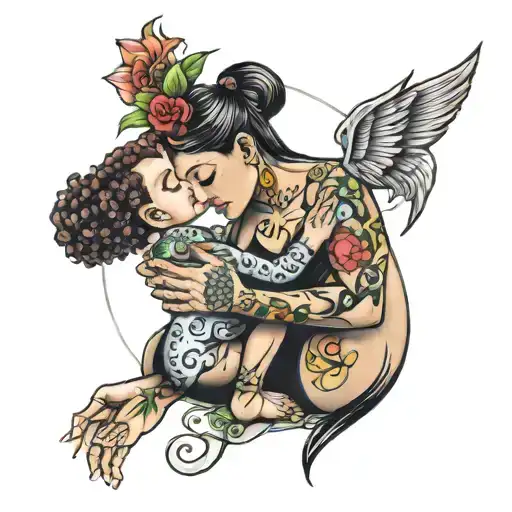 loving soul ,Scorpio woman holding a special needs child   tattoo design idea