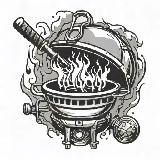 Abstract design of a pilot light igniting a grill tattoo design idea