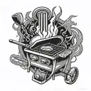 Abstract design of a pilot light igniting a grill tattoo design idea